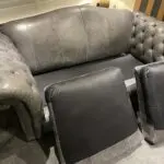 DFS grey leather 3 seater sofa