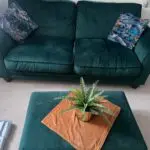Brand new DFS sofas for sale premium quality barley used in a excellent condition gorgeous green sofas and 1 seater sofa which is brown with a little green table of the set