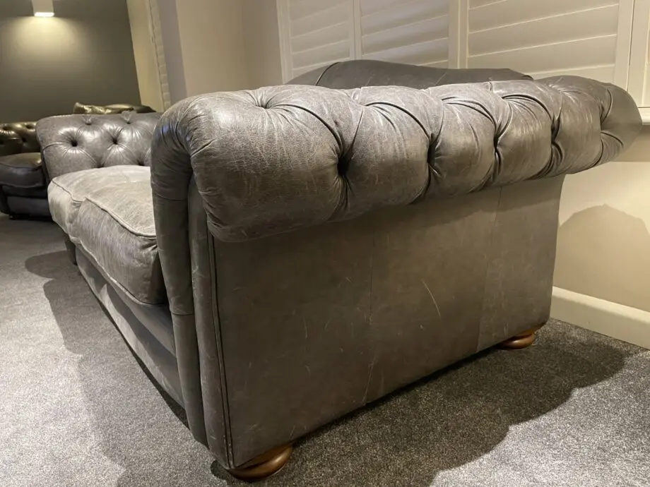 DFS grey leather 3 seater sofa