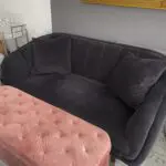 TOV Furniture two seater black suede sofa with gold legs