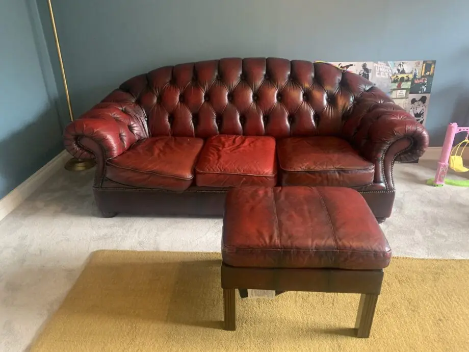 Vintage leather sofa & foot stool