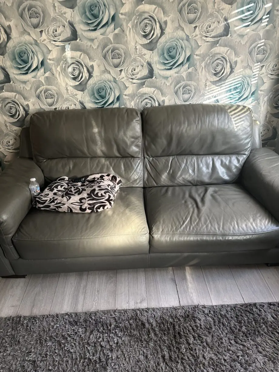 Dfs grey leather 3 setter sofa