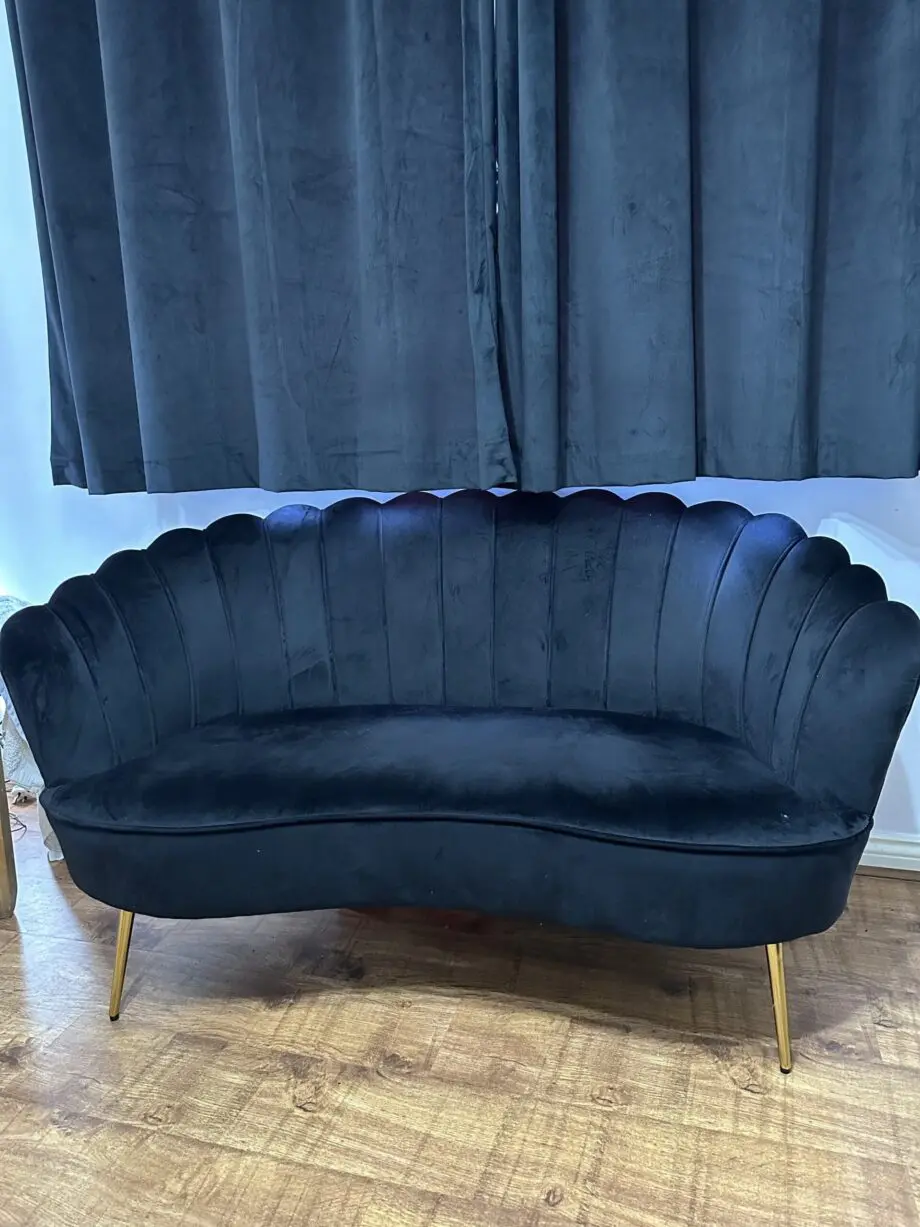 Mollis Plush Velvet Shell Chair & 3 Seater Sofa Set In Black × 1