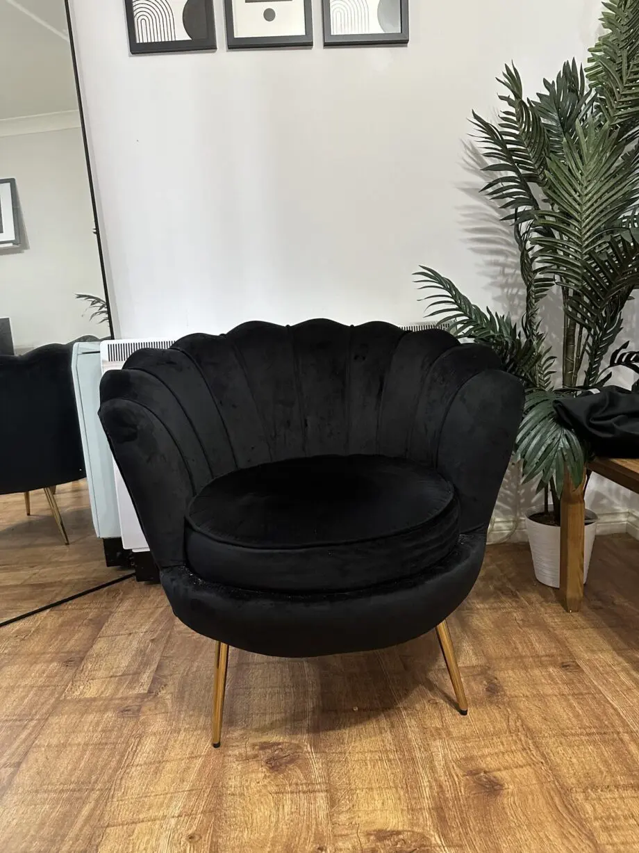 Mollis Plush Velvet Shell Chair & 3 Seater Sofa Set In Black × 1