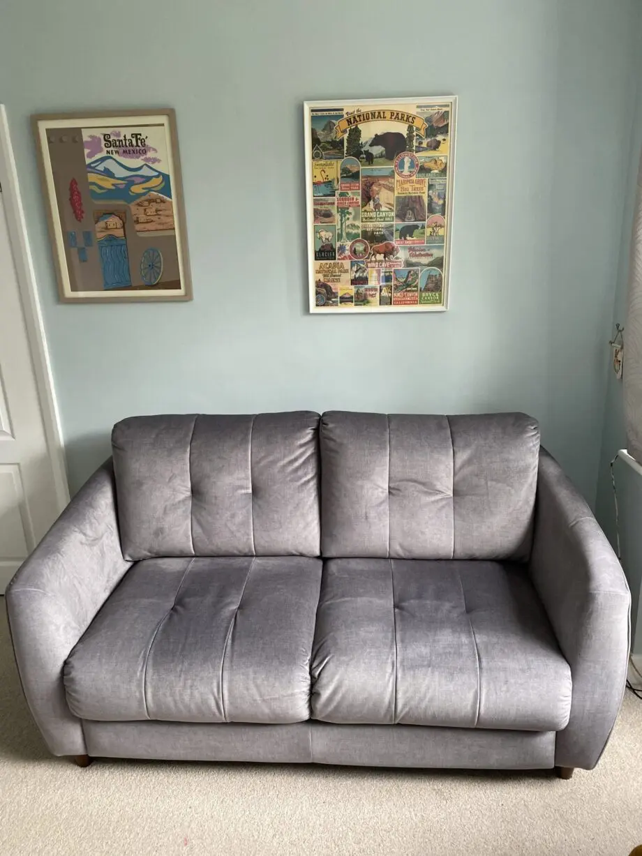G Plan Vintage range + grey velvet + 2 seater sofa