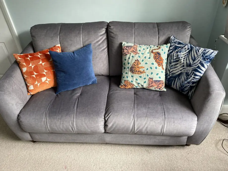 G Plan Vintage range + grey velvet + 2 seater sofa