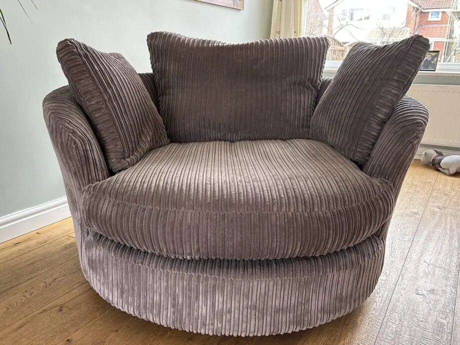 DFS Grey 3 seater sofa and cuddle chair