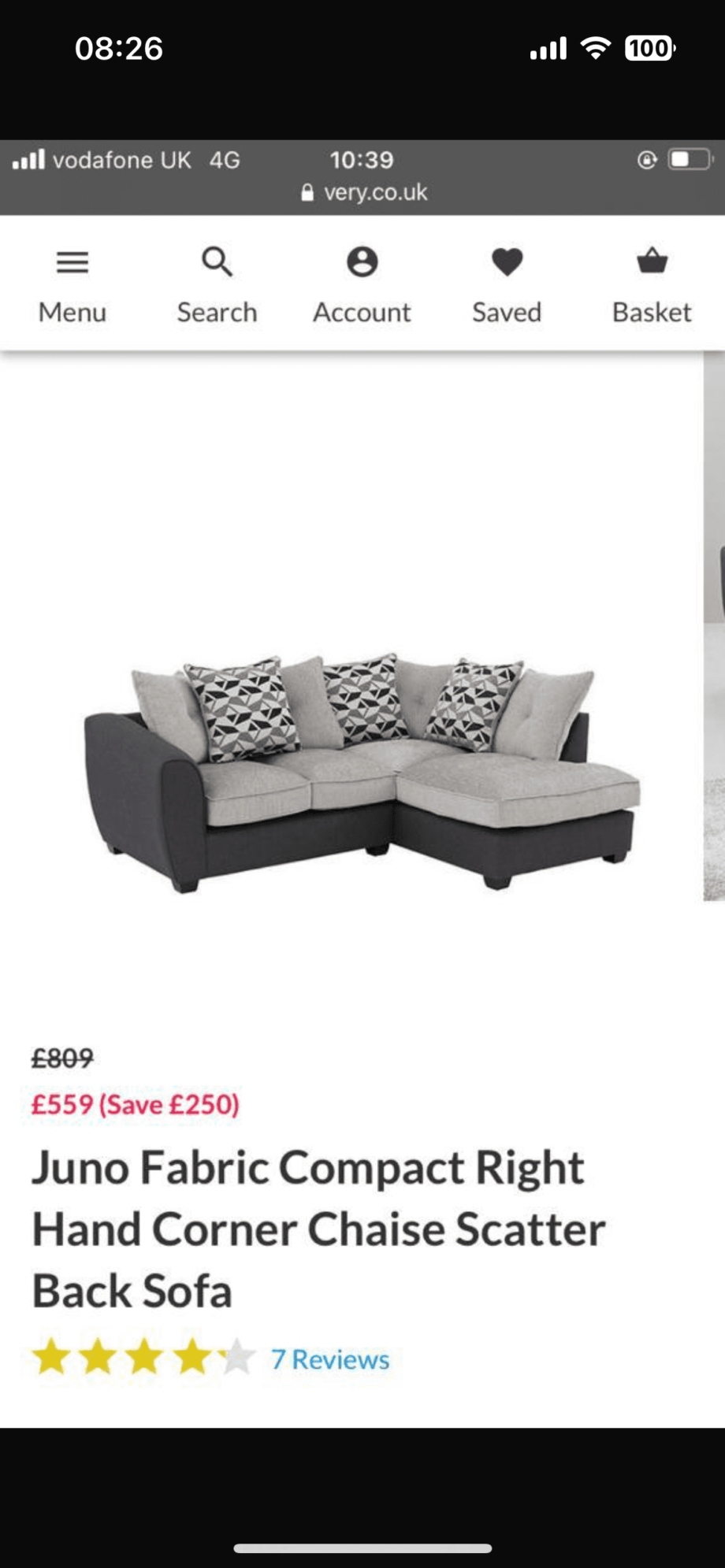 Juno Fabric Compact Right Hand Corner Chaise Scatter Back Sofa