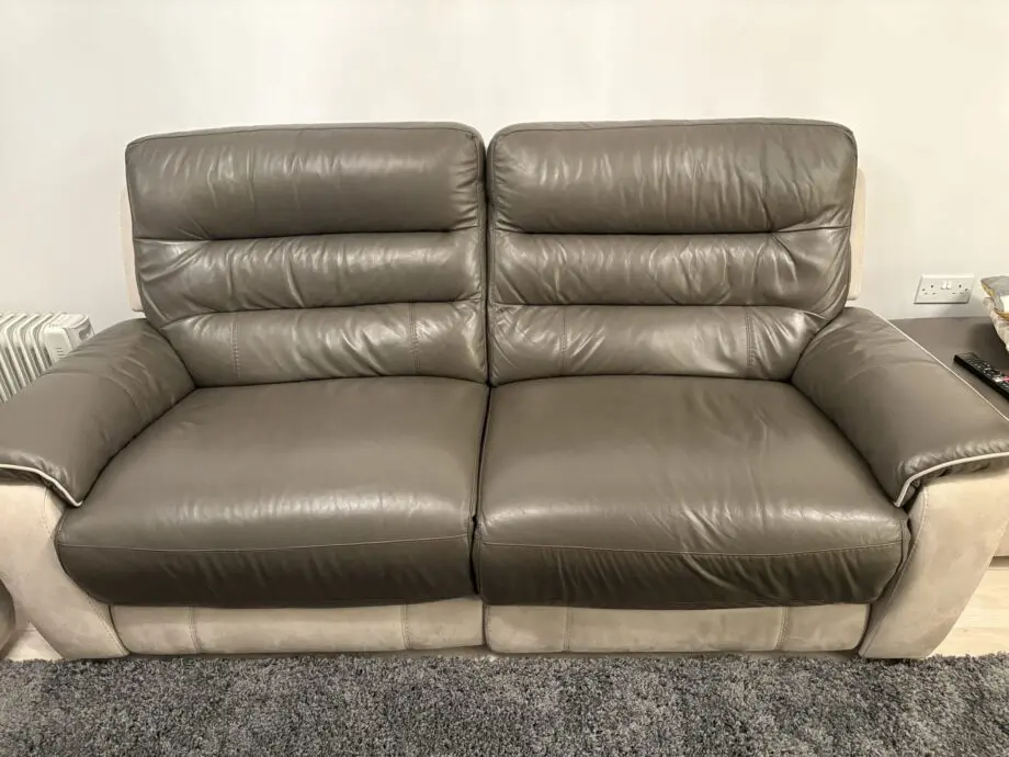 DFS Dark Brown leather and grey suede Sofa