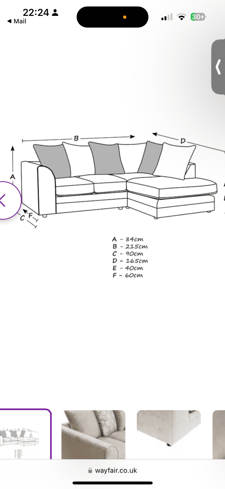 Wayfair Ivory Arabella Corner Sofa