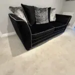 DFS Black crushed velvet 3 seater sofa Bed with arm chair and footstall