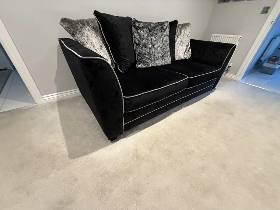 DFS Black crushed velvet 3 seater sofa Bed with arm chair and footstall