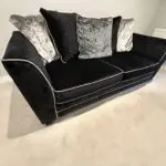 DFS Black crushed velvet 3 seater sofa Bed with arm chair and footstall