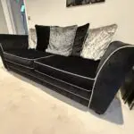 DFS Black crushed velvet 3 seater sofa Bed with arm chair and footstall