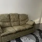 Green and beige 3 seater sofa and arm chair