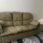 Green and beige 3 seater sofa and arm chair