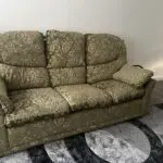 Green and beige 3 seater sofa and arm chair
