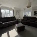 DFS Dark Brown 3 & 2 seater recliner sofas with footstool