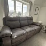 DFS Dark Brown 3 & 2 seater recliner sofas with footstool