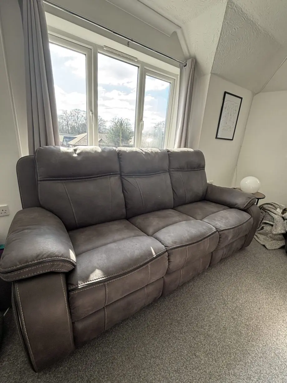 DFS Dark Brown 3 & 2 seater recliner sofas with footstool