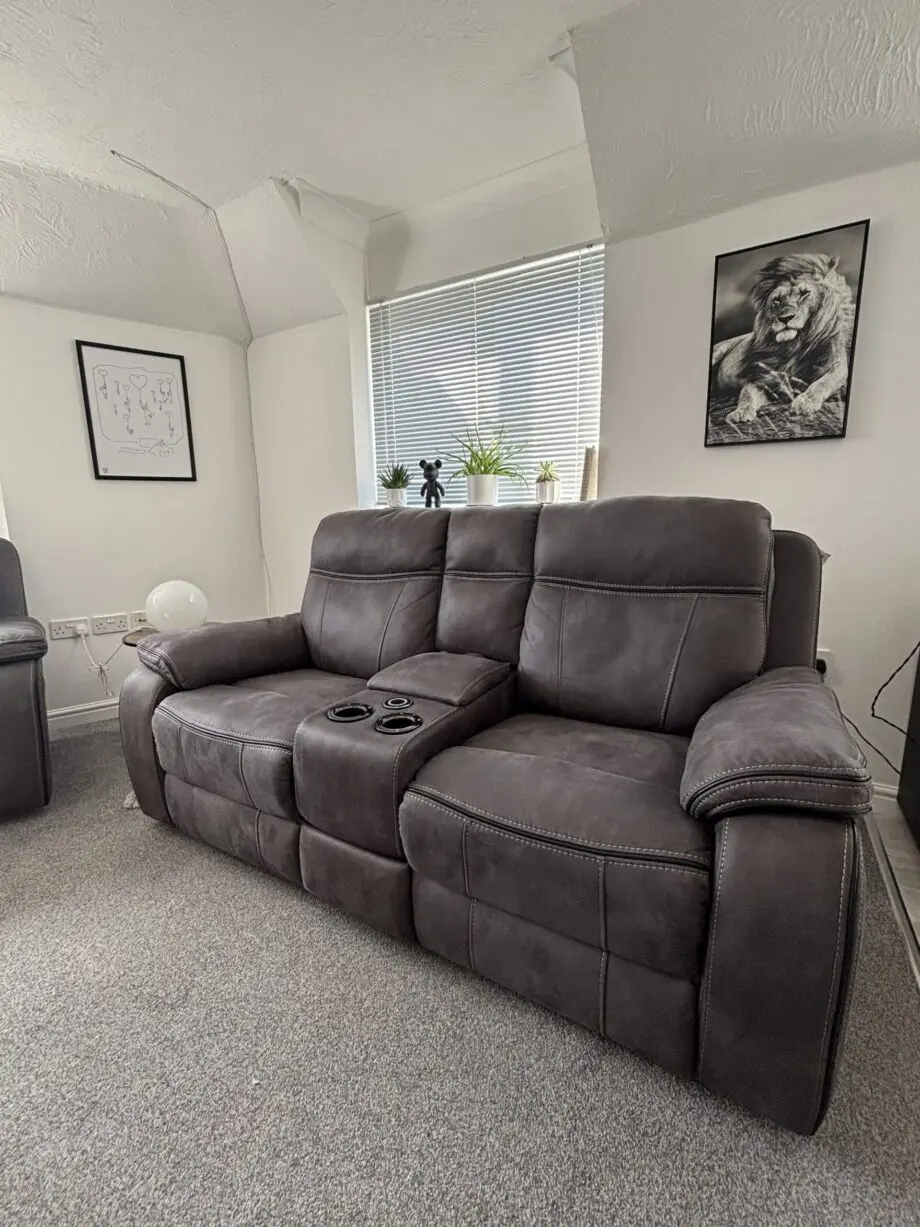 DFS Dark Brown 3 & 2 seater recliner sofas with footstool