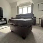 DFS Dark Brown 3 & 2 seater recliner sofas with footstool