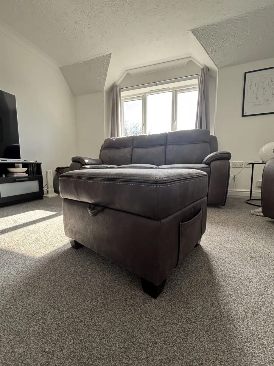 DFS Dark Brown 3 & 2 seater recliner sofas with footstool