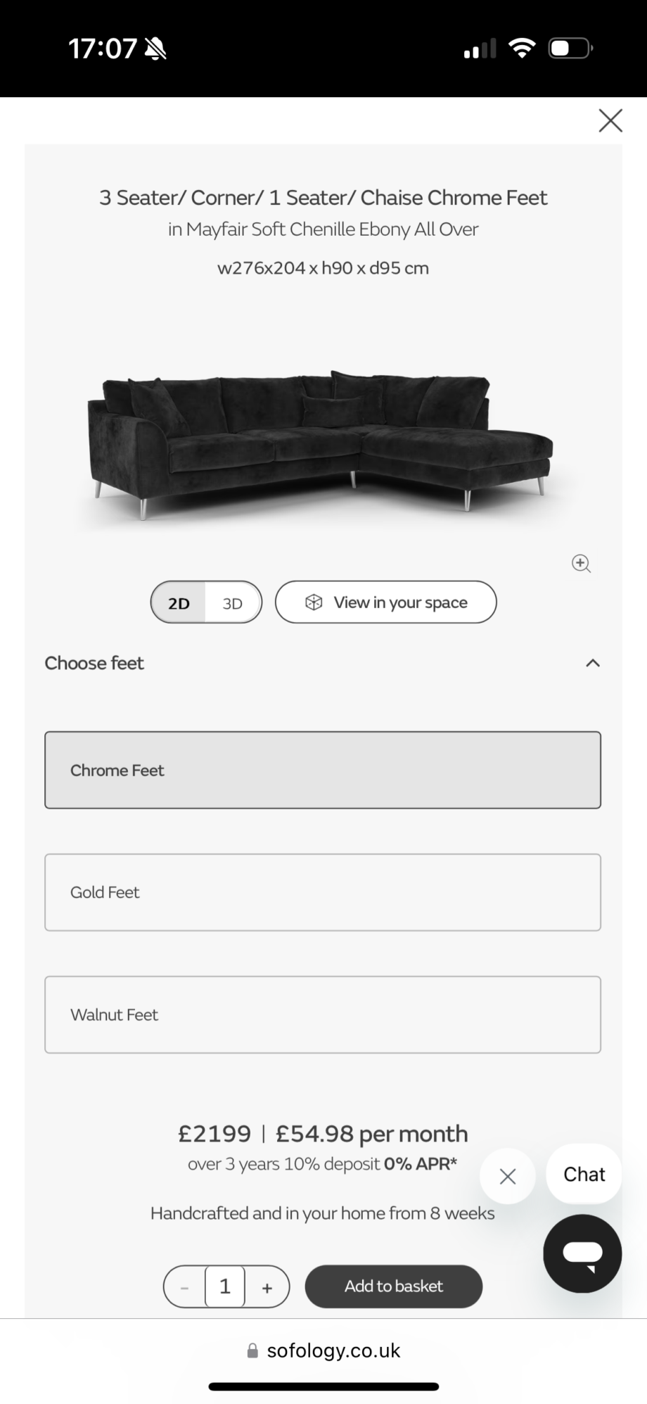 Sofology Mayfair Soft Chenille Ebony