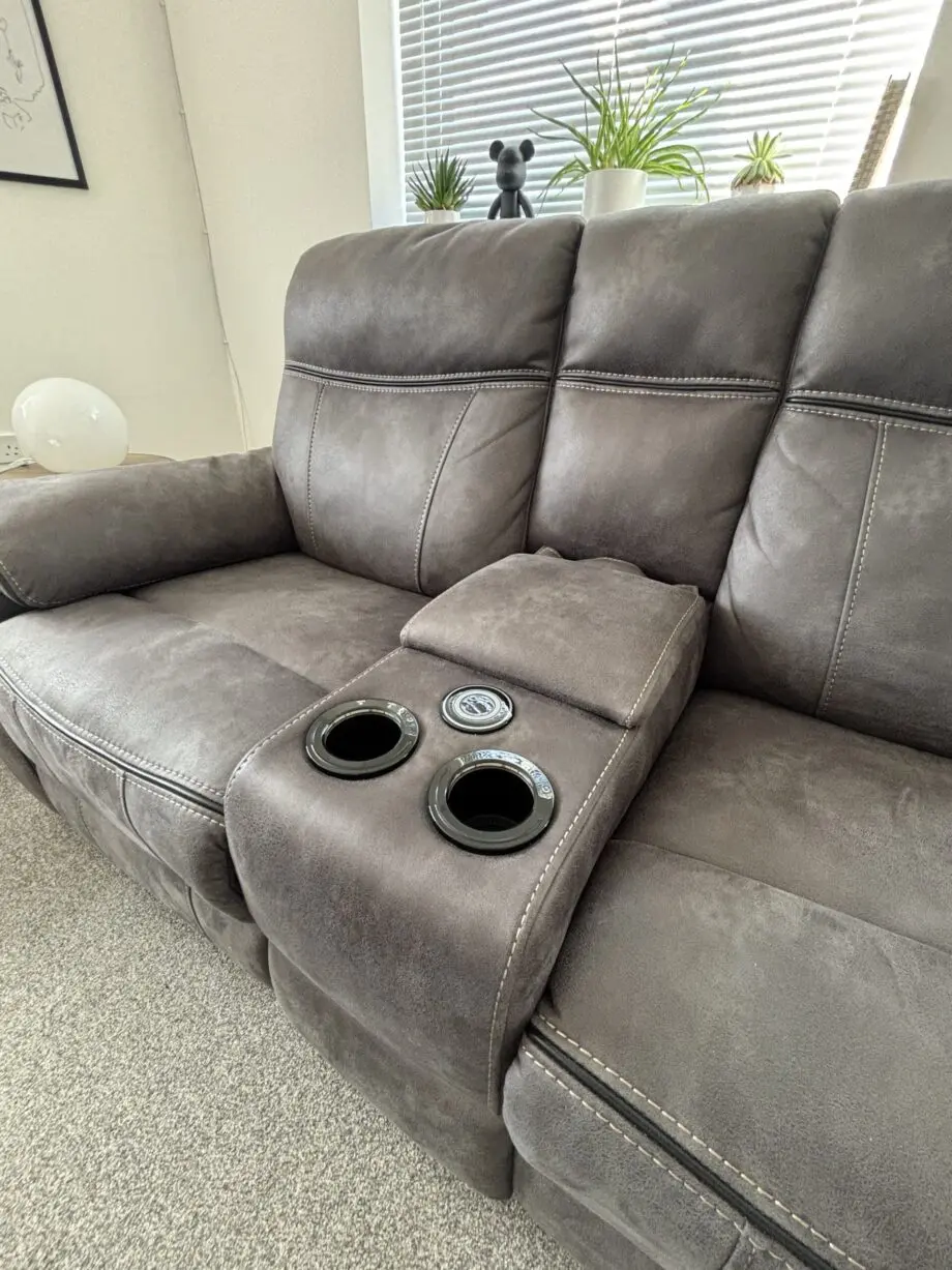 DFS Dark Brown 3 & 2 seater recliner sofas with footstool