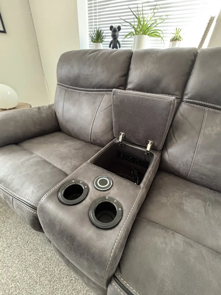 DFS Dark Brown 3 & 2 seater recliner sofas with footstool