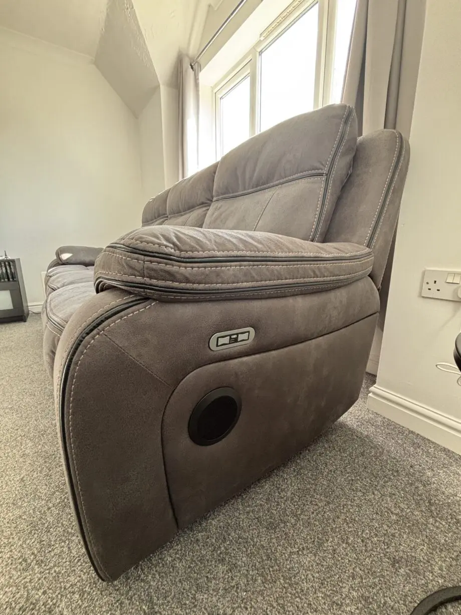 DFS Dark Brown 3 & 2 seater recliner sofas with footstool