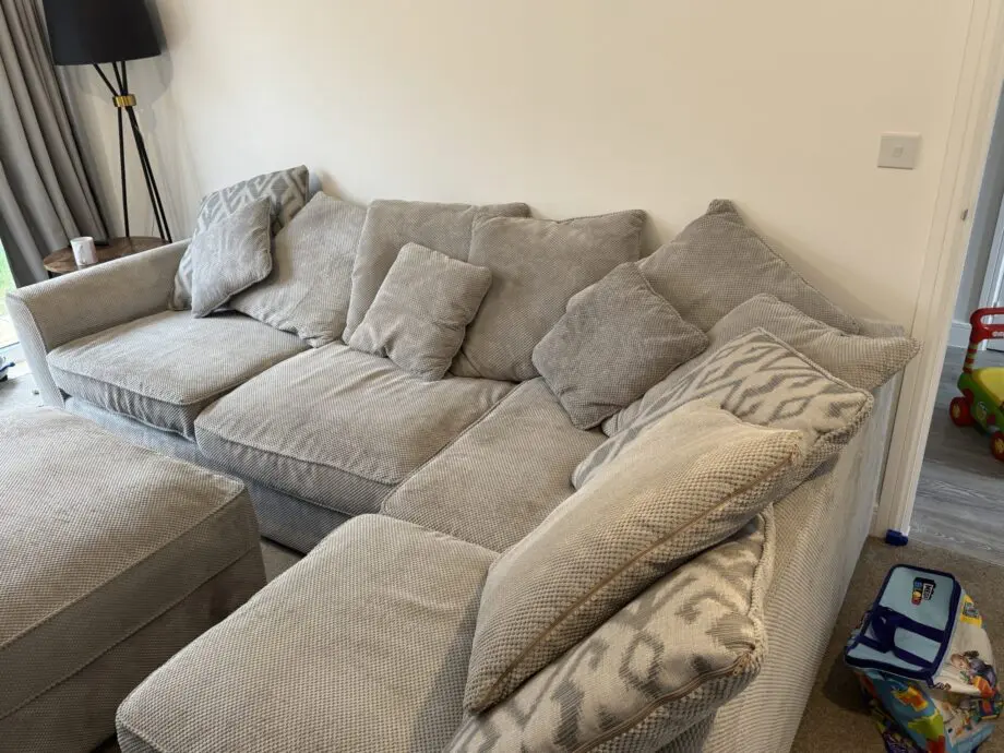 Oak Furniture Land - Inca Chaise Left Hand Corner Pillowback Sofa with Ottoman FootStool