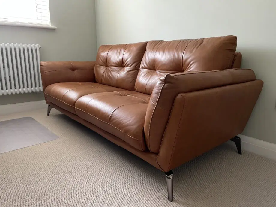 DFS Tan Harlan 3 Seater Leather Sofa and Footstool