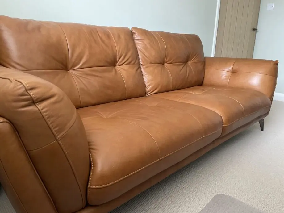 DFS Tan Harlan 3 Seater Leather Sofa and Footstool