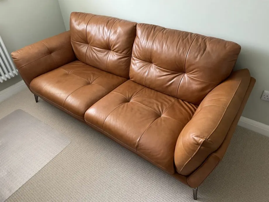DFS Tan Harlan 3 Seater Leather Sofa and Footstool