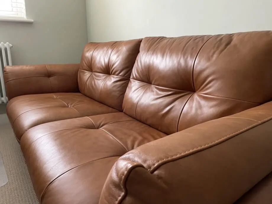 DFS Tan Harlan 3 Seater Leather Sofa and Footstool