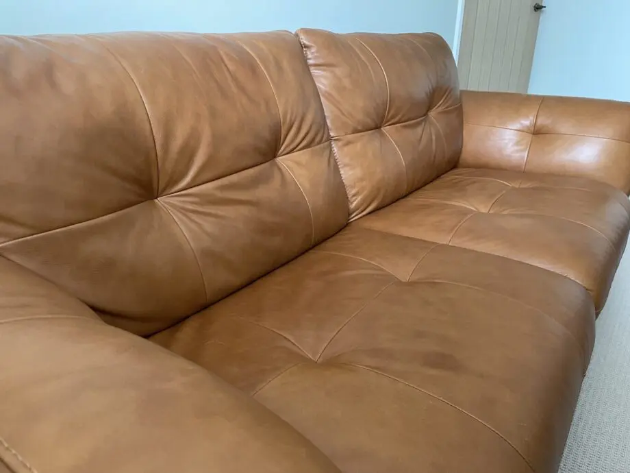 DFS Tan Harlan 3 Seater Leather Sofa and Footstool