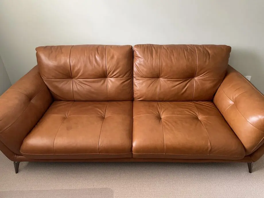 DFS Tan Harlan 3 Seater Leather Sofa and Footstool