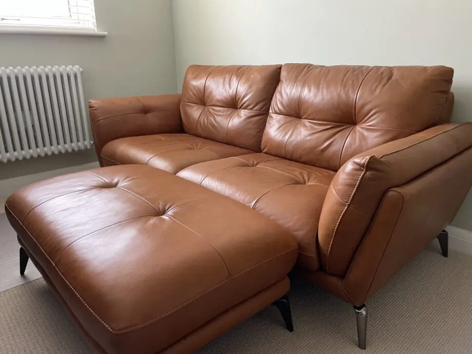 DFS Tan Harlan 3 Seater Leather Sofa and Footstool