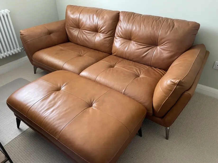 DFS Tan Harlan 3 Seater Leather Sofa and Footstool