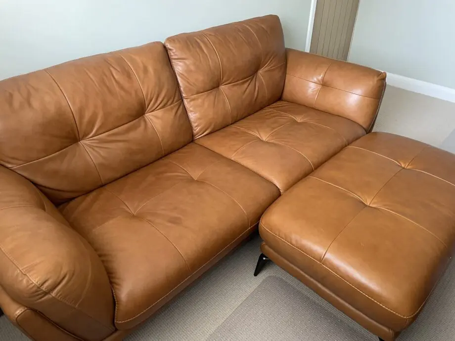 DFS Tan Harlan 3 Seater Leather Sofa and Footstool
