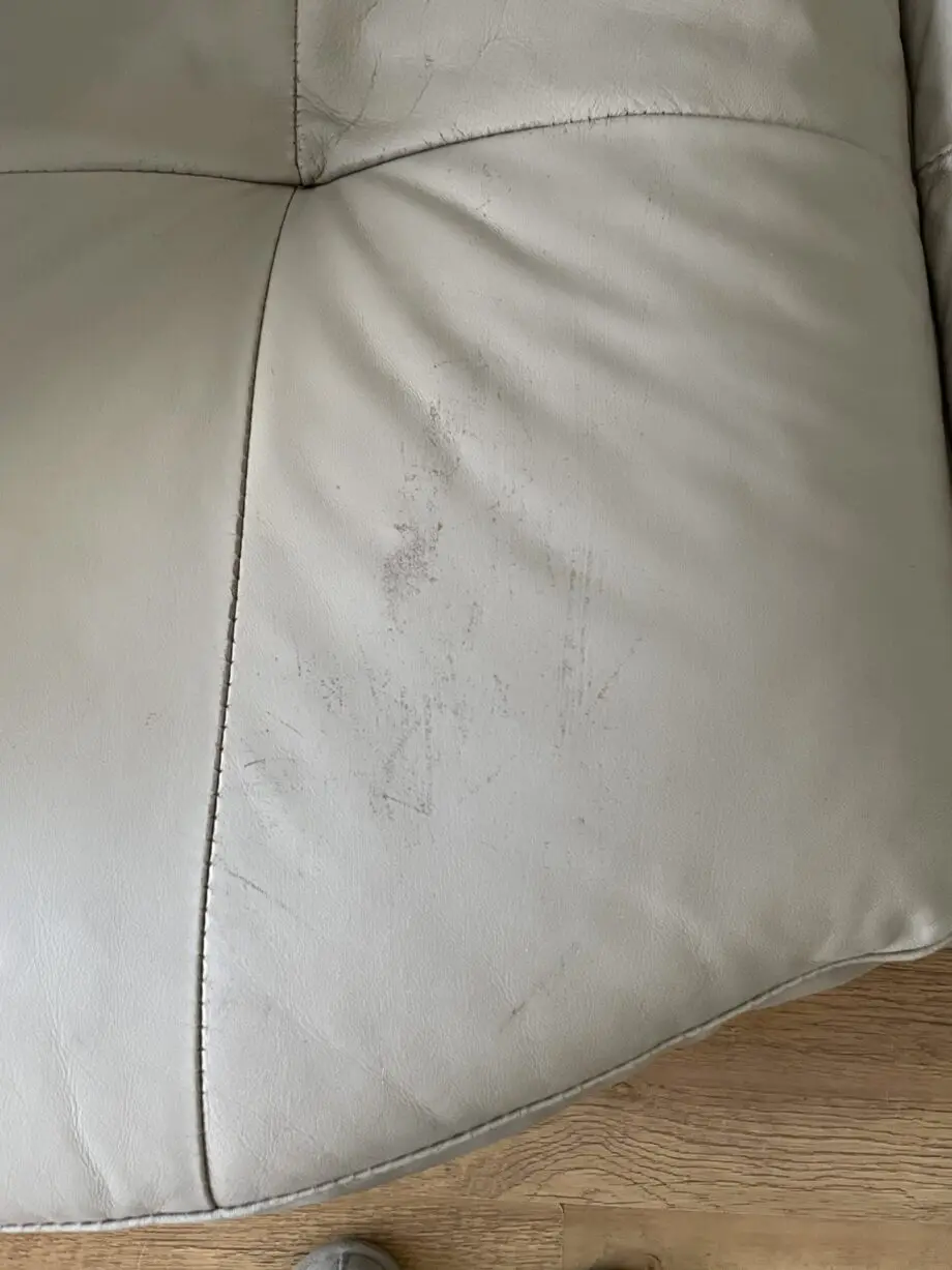 Furniture village, grey leather, 2 seater sofa, armchair & footstool