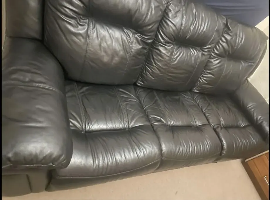 DFS black leather 3 seater