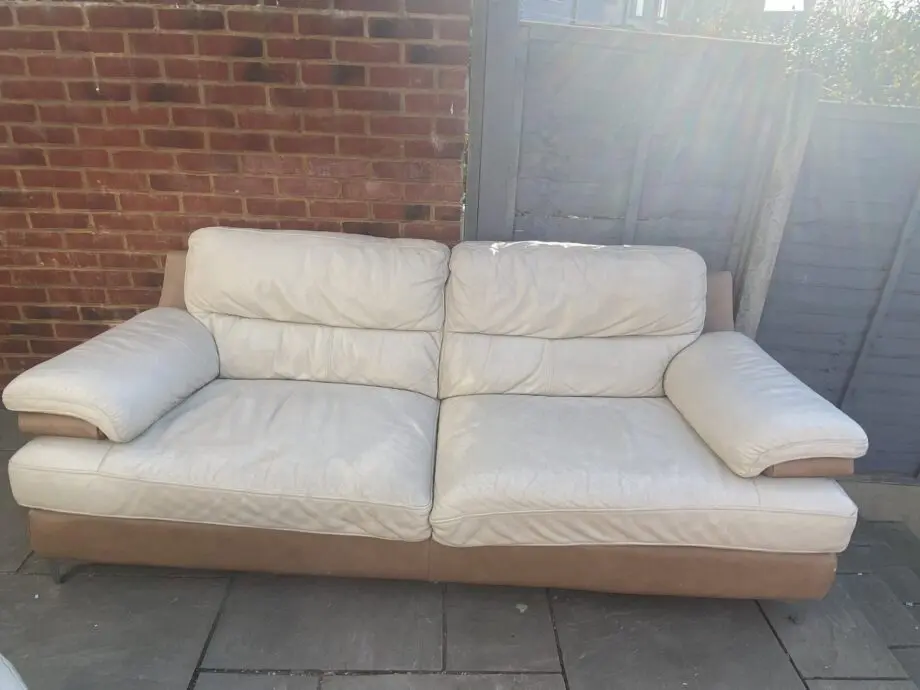 DFS Leather 3 Seater Cream Sofa
