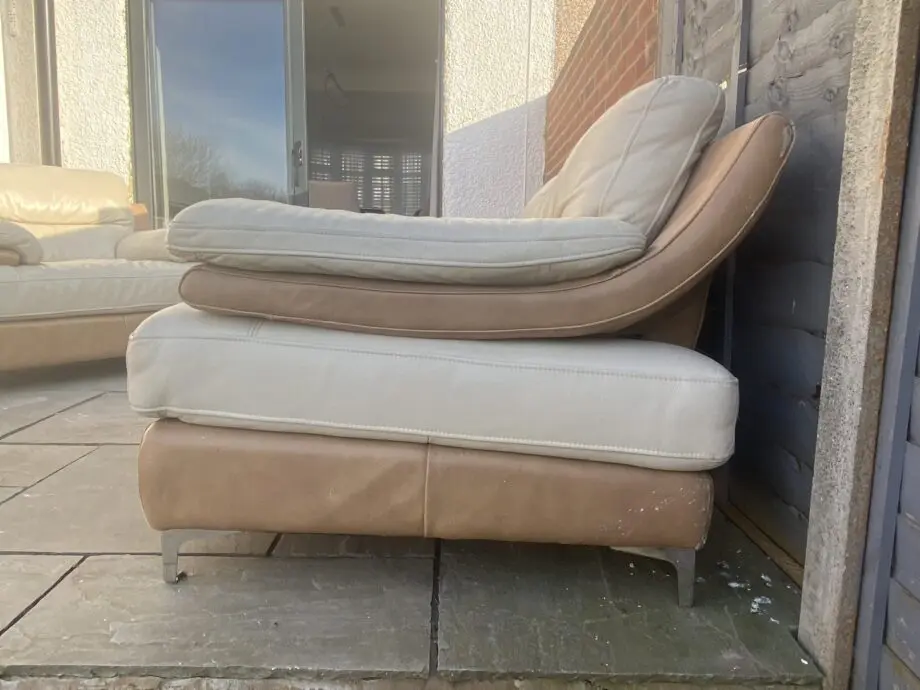 DFS Leather 3 Seater Cream Sofa
