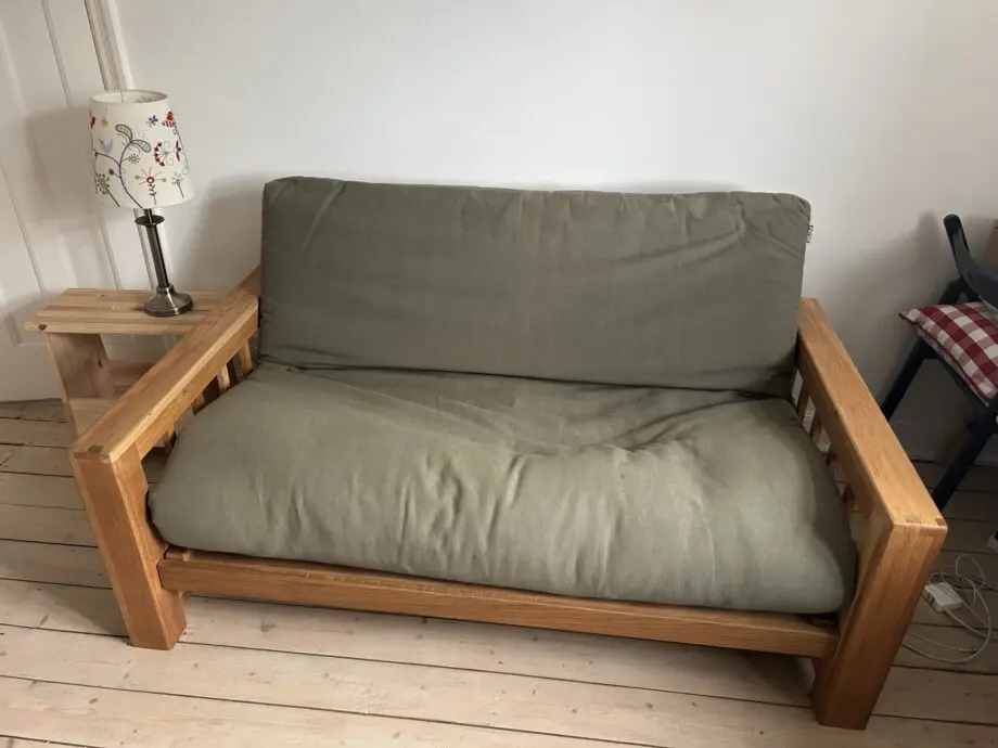 Futon Company Vienna oak sofa bed in olive green