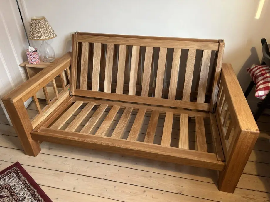 Futon Company Vienna oak sofa bed in olive green