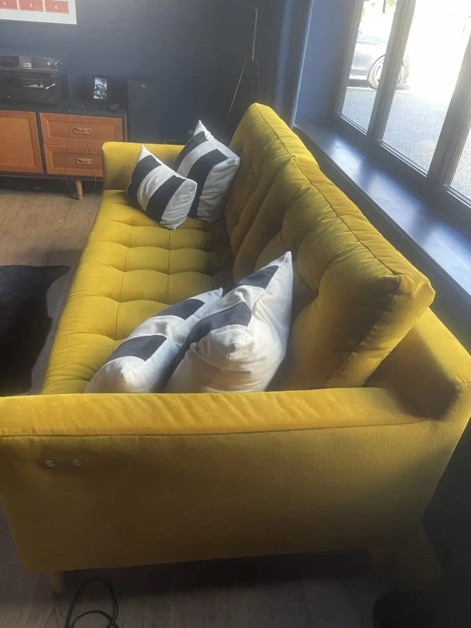John Lewis original draper motion velvet turmeric colour