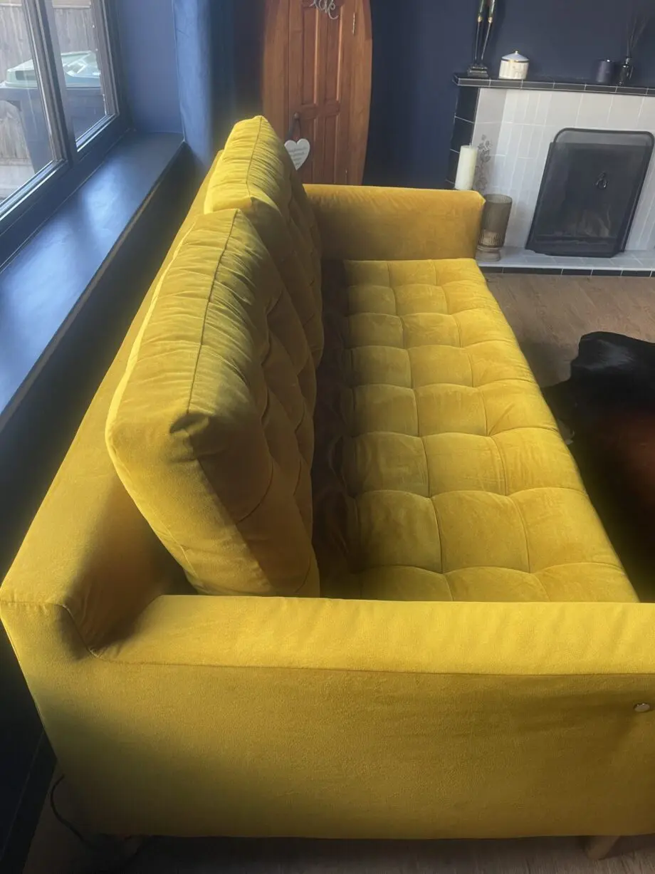 John Lewis original draper motion velvet turmeric colour