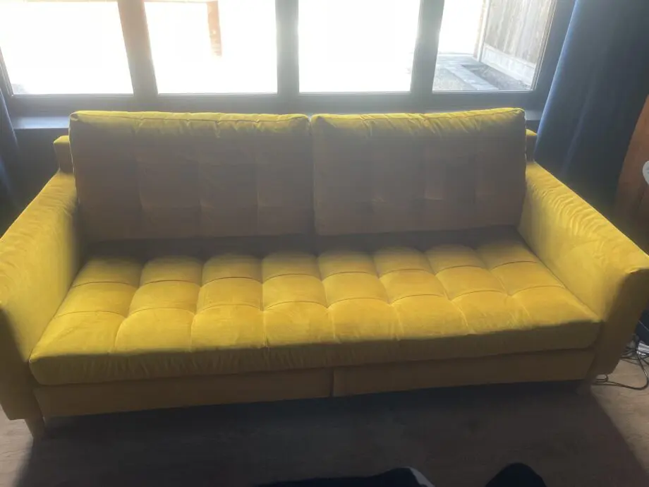John Lewis original draper motion velvet turmeric colour